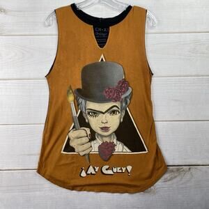 Ay Guey Womens T Shirt Tank Top XS Frida Kahlo Graphic Print Art High Low Mexico